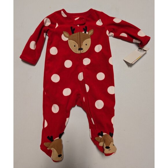 Carter's Just One You Baby Girls Reindeer Dot Footed Pajama Red 3M - Picture 5 of 6